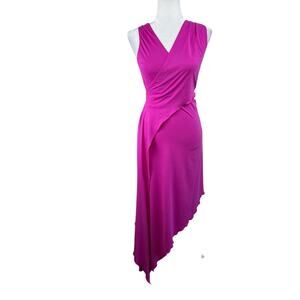 Topshop Cut Out Jersey Lettuce Hem Asymmetric Midi Dress in Magenta Pink 12 NWT